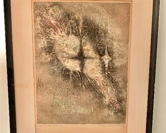 $3500 FIRM: Krishna Reddy; "Forms and Space"; etching ; artists proof. Pencil signed.