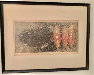 $4995 FIRM: Framed etching signed Krishna Reddy; artists proof; 20.5' x 26"; Image approx 18.5" x 13.5"