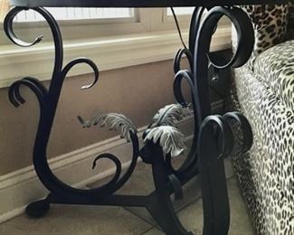 Wrought Iron & Glass End Table w/Palm in center