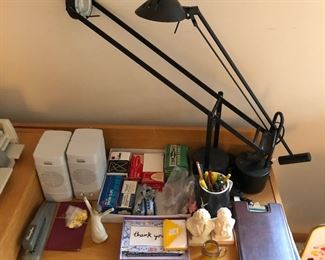 Retro lighting, office supplies.