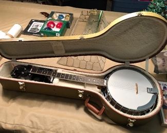 Epiphone “Masterbuilt” banjo with case.
