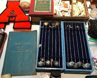 Sterling spoon sets; vintage Mahjong game, jackknives, and more.