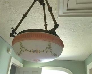 Hanging Antique light fixture painted shade