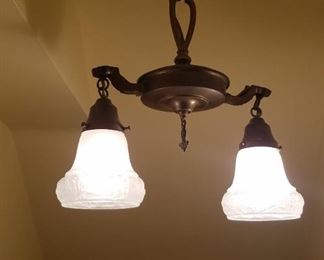 Antique two branch hanging light 