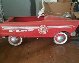Vintage metal pedal car Fire Department Chief