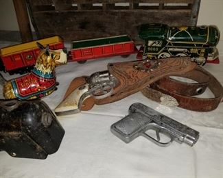 Vintage Wee Scottie Dog and Vintage Train & Toy Guns