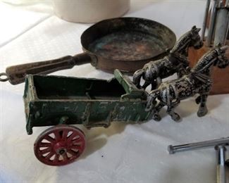 Vintage Copper Pan and Vintage Iron Toy