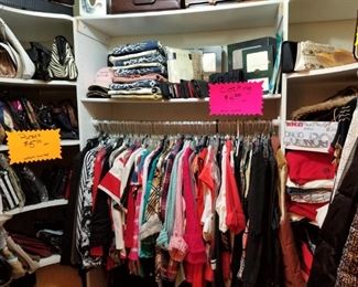 Purses and clothing closet