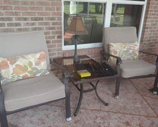 Two chairs & Table. Lamp BBQ Tools