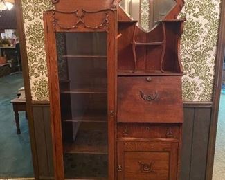 Antique Secretary Desk Cabinet with Bevel Mirror