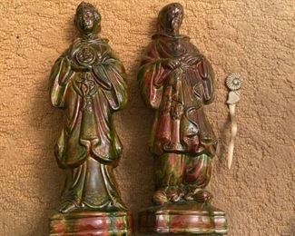 Asian Man and Woman Statues with Metal Hair Stick