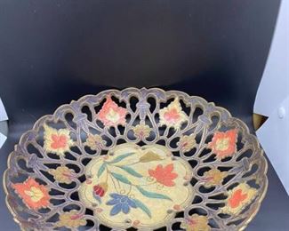 Vintage Hand Painted Decorative Metal Bowl