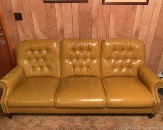 Vintage High Back Georgian Style Tufted Leather Sofa
