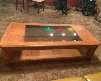 Vintage Hardwood and Glass Coffee Table