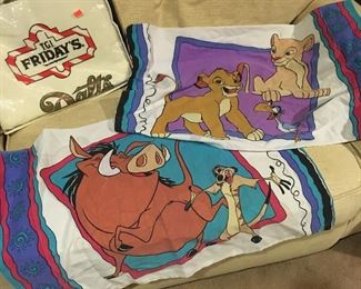 2 vintage lion king pillow cases. both are the exact same, each having 2 different looking sides as pictured.