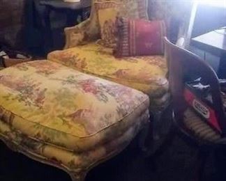 Baker French chair and ottoman.
