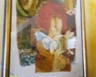 Signed and numbered lithograph, Girl with Doves by Alvar.