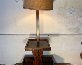 Dark Wood Two Tier Table Lamp