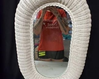 White Oval Wicker Mirror