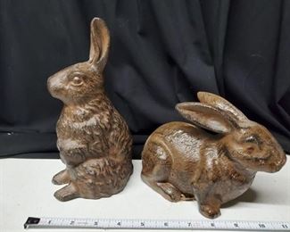 Lot of 2 Brown Iron Bunny Decors