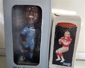 Joe Montana Ornament and Teal Bunbury Bobble Heat