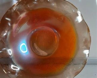 Flower Design Orange Carnival Glass Bowl