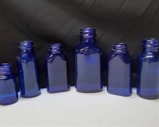 Lot of 6 Colbalt Glass Medicine Bottles