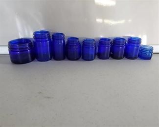 Lot of 9 Vapor Rub Cobalt Jars