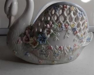 Porcelain Swan with Flowers Plant Holder