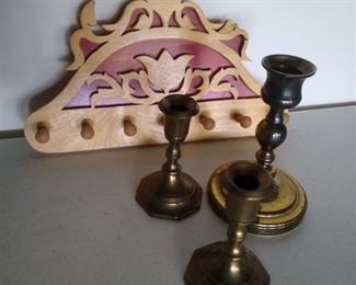 Brass Candle Sticks, Wall Decor Key Hanger