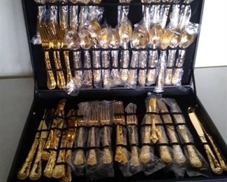 Gold Tone Eating Utensils in Case