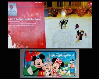 Very Cute 4 Ft Penguin Igloo Christmas Decoration and Disney License Plate 