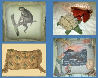 Monkey Pillow, Snail and Turtle Hand Puppets Pillows, Palm Tree Pillow and Tropical Themed Pillow 