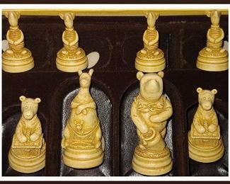 Winnie the Pooh Chess Set Close Up; Showing Beautiful Detail. Chess Set is in Excellent Condition 