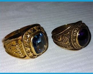 Mazda 10K Gold Ring with Aquamarine and 10K Gold Class Ring with Amethyst 