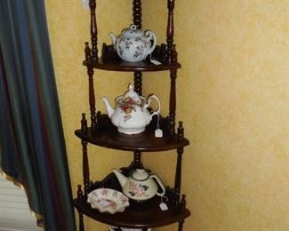 Vintage corner shelf / tea pots.