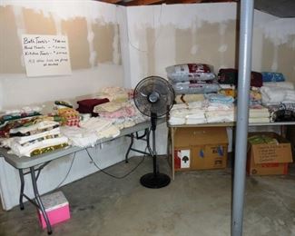 Assorted linens, towels, etc.