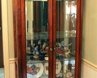 Lighted 2-Door Curio Cabinet With Mirrored Back And 4 Glass Shelves, 79" x 32" x 12.5"
