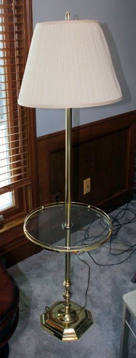 5' Metal Floor Lamp With Round Glass Shelf