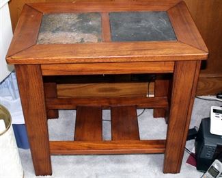 Solid Wood End Table With Slate Top, 25" x 16" x 26"