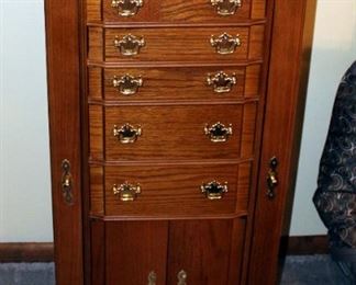 5-Drawer Hinged Top Jewelry Armoire With Mirror And Side Storage 38.5" x 19" x 14"