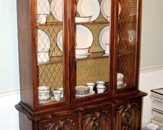 Lighted 2-Door China Cabinet With Scroll Design And Cane Trim 79" x 49" x 16.5"