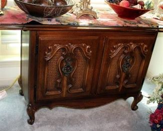 Drop Leaf 2-Door Sideboard With Scroll Design And Cane Trim 27" x 60" x 18" With Leaves Extended