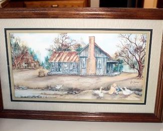 Framed, Matted Under Glass, Farm Scene By Freeman, 14" x 22"; And Framed, Under Glass, Country Print By Schering 25.5" x 19.5"