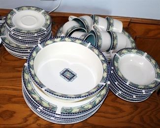 Portfolio By Pfaltzgraff Forest Pattern Stoneware Dinnerware Including Plates, Bowls, Cups, Saucers, Platter, Serving Bowl, And More, Qty 37 Pieces
