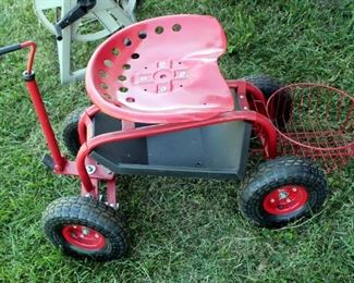 Metal Rolling Garden Seat With Pneumatic Tires And Basket Storage 26" x 39" x 18"