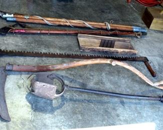 Vintage Scythe, 2 Man Saw, Pole Loppers QTY 2, And More
