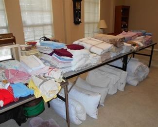 pillows, linens, towels, children clothes, vintage doll clothes, etc.