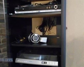 Sanyo turntable, headphones, Toshiba DVD player