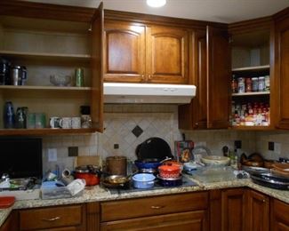 Pyrex, pot and pans, pressure cooker, copper ware, Chantal cookware, etc. 